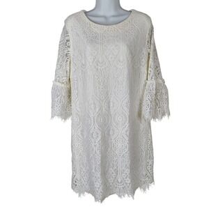 Cream Lace Bell Sleeve Shift Dress Ivory 14 coquette fairy princes party boho